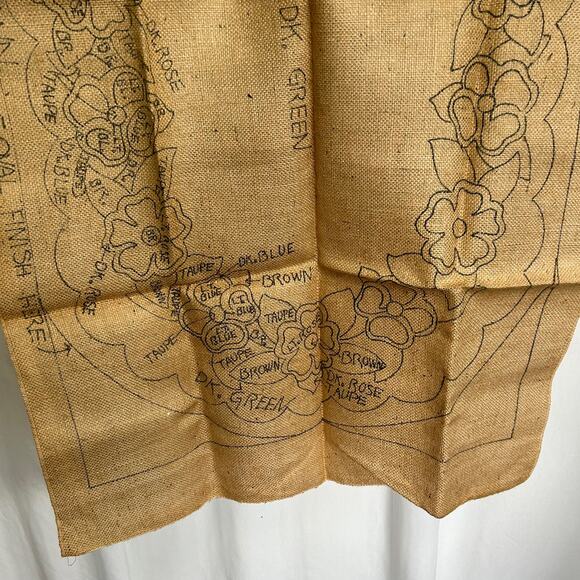 Vintage Floral Stamped Burlap For Rug Making #1880 28x48 - Picture 11 of 12